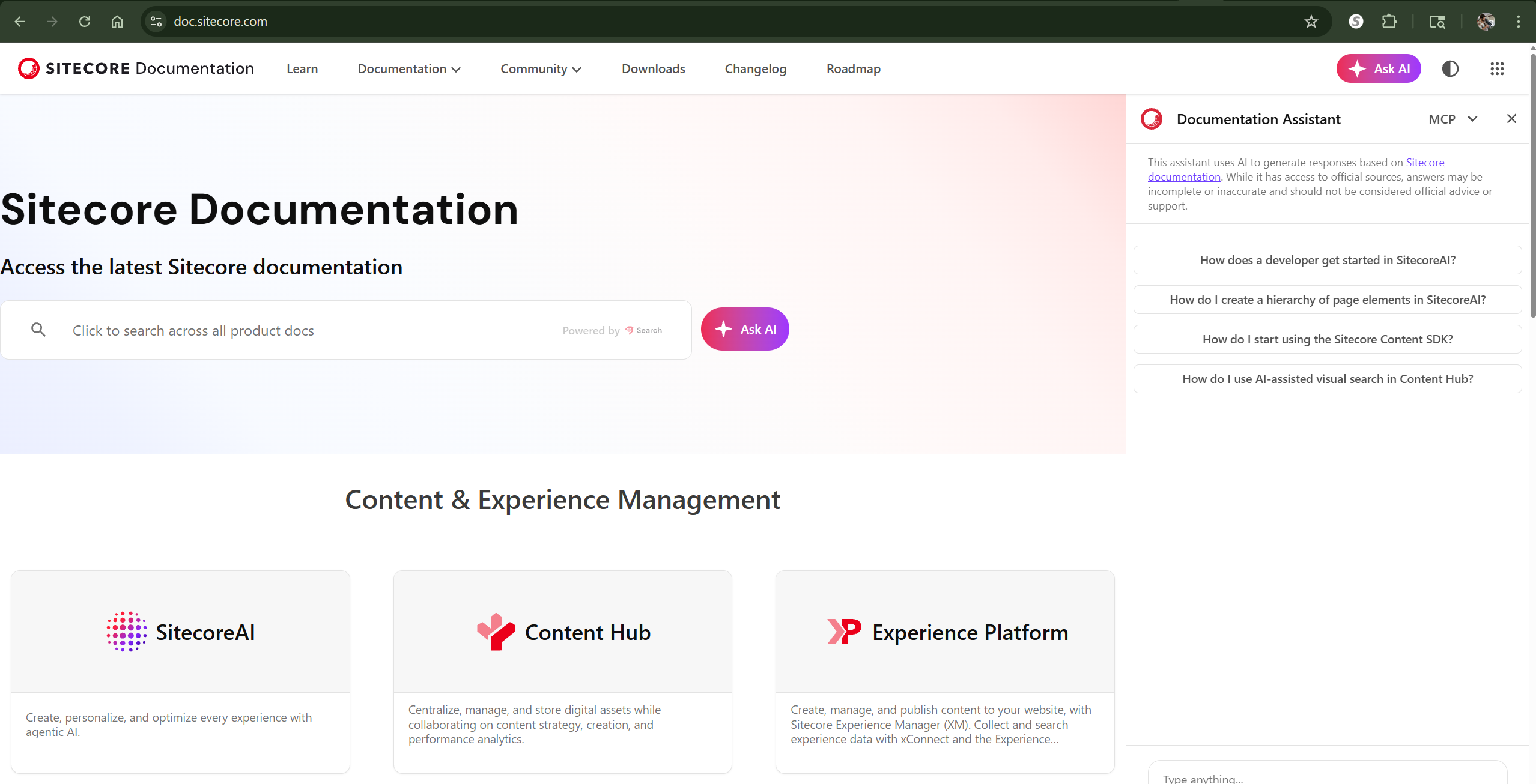 Sitecore docs webpage